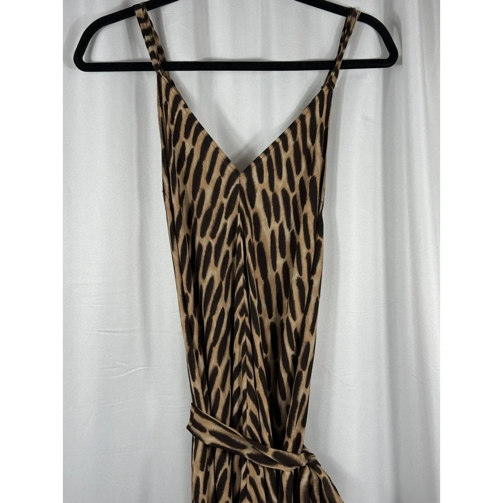 MICHAEL KORS Animal Print 100%‎ Silk Camisole Midi Dress